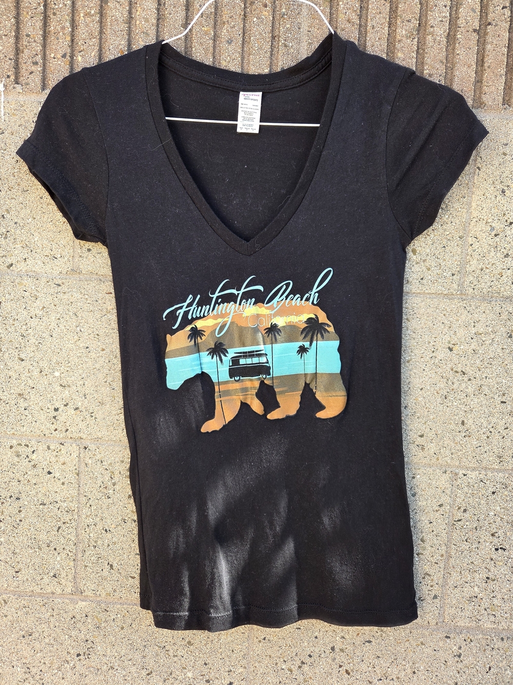 Huntington Beach Black V-Neck Graphic Tee